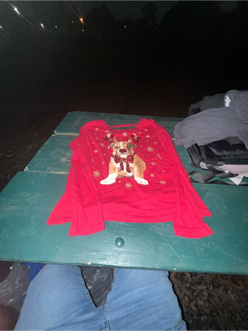 Place Red Long-Sleeve Bulldog Graphic Holiday Top